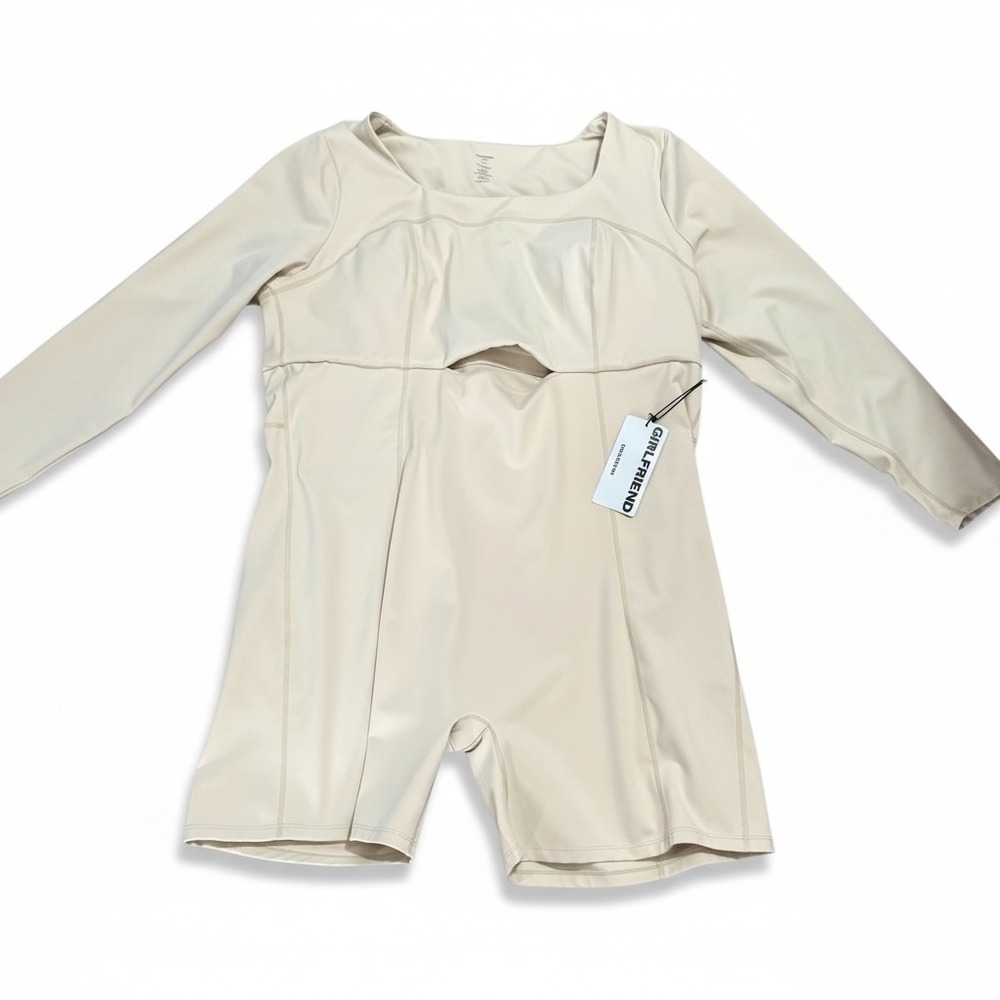 Girlfriend Collective Long Sleeve Cutout Unitard Romper‎ Beige Size 6XL